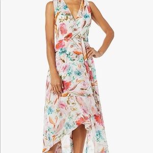 Calvin Klein White, Orange, Teal Faux Wrap Dress